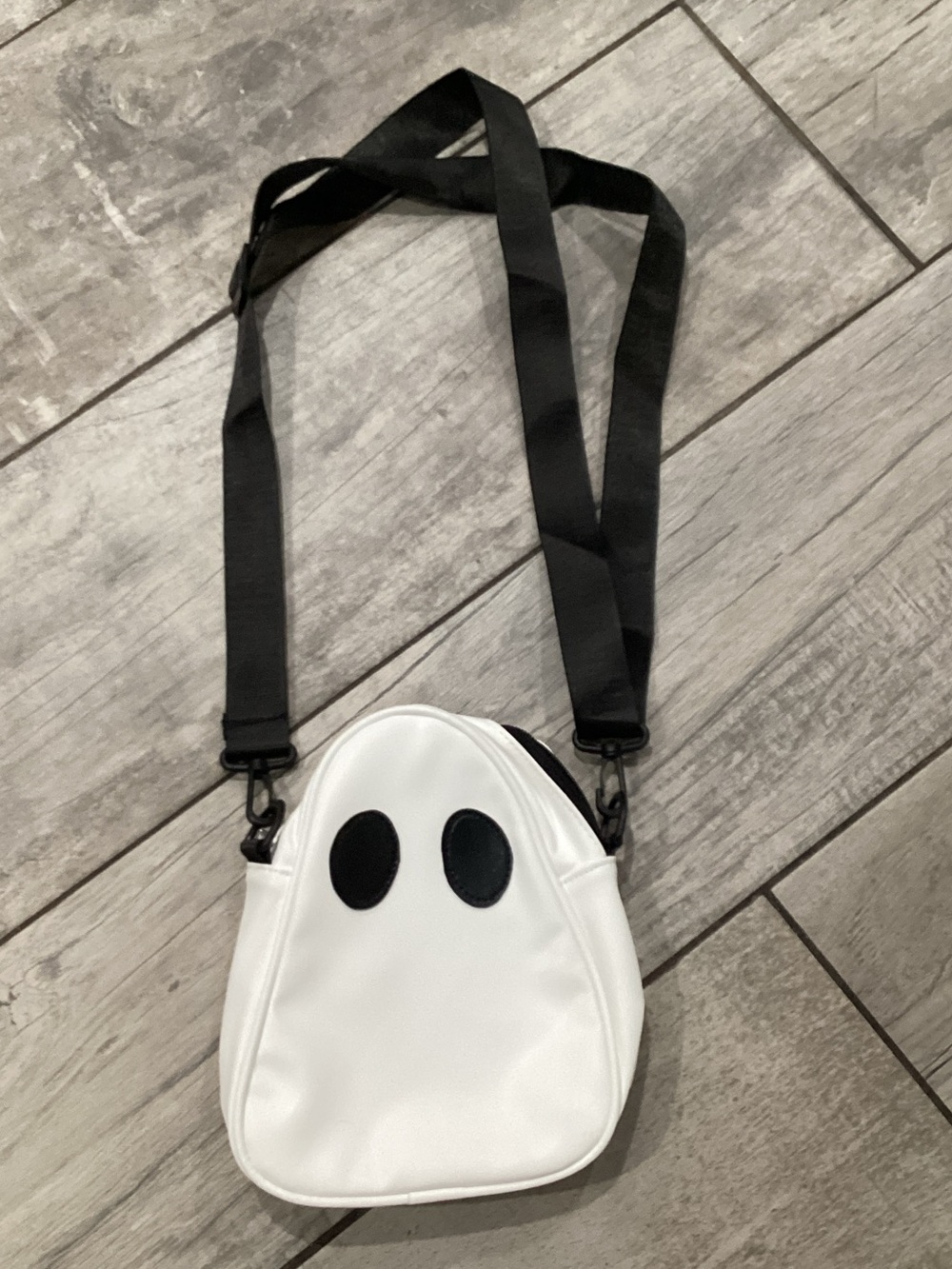 Source Unknown White Ghost Crossbody Bag with Black Strap
